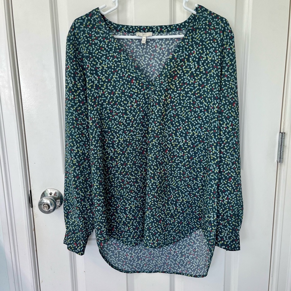 Joie Daryn blouse womens size medium long sleeve v neck floral green